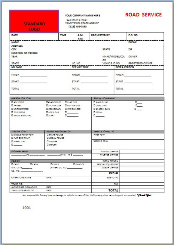 Towing Invoice Form Towing Invoice Form